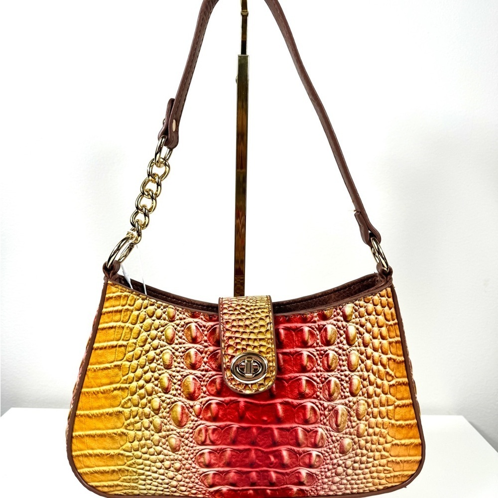 Elegant Multicolor Croc-Embossed Shoulder Bag